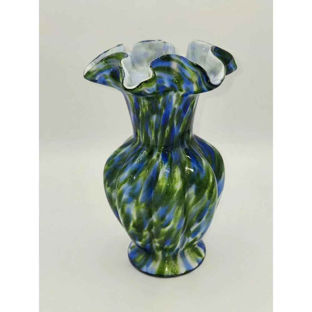 Fenton‎ Glass Murrhina Aventurine Green Blue Vase 7.5